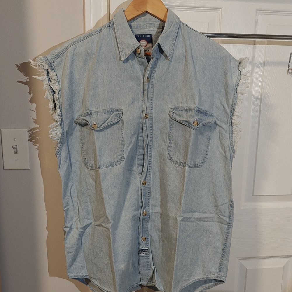 Men's Sleeveless Denim Shirt - Light Blue
